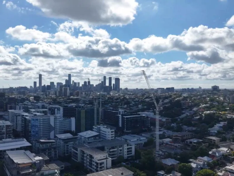 Aerial view of urban city skyline with construction and infrastructure development